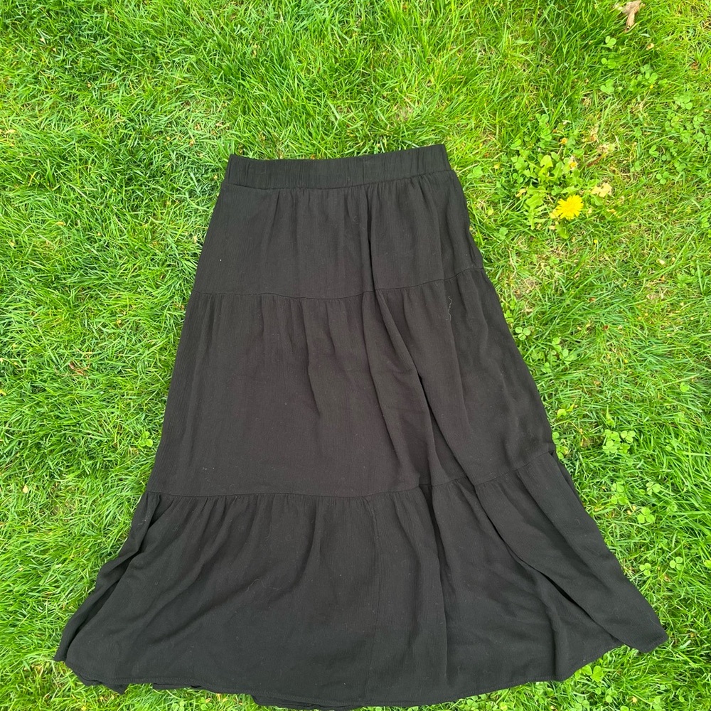 Ambiance Black Tiered Maxi Skirt Casual Resort Wear